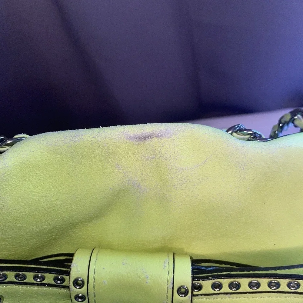 Rebecca Minkoff Bow Studded Shoulder Crossbody Bag Purse Neon Yellow Chain Strap